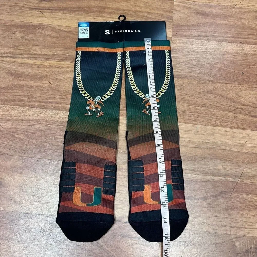 Strideline Mens Miami Hurricanes Chain Crew Socks, Green, One Size